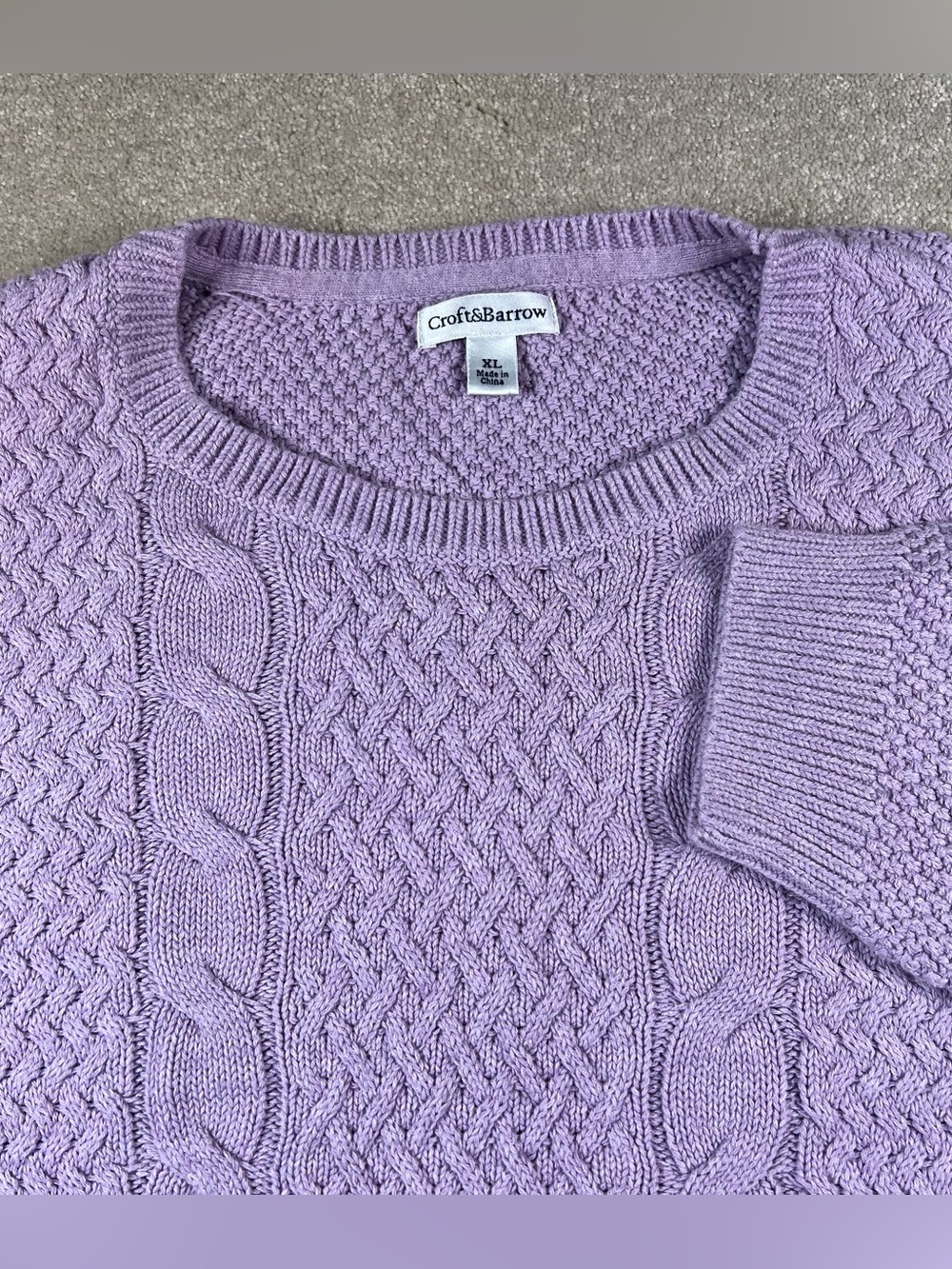 Croft & Barrow Sweater Crew Cable Knit Lavender Purple 100% Cotton Women's XL